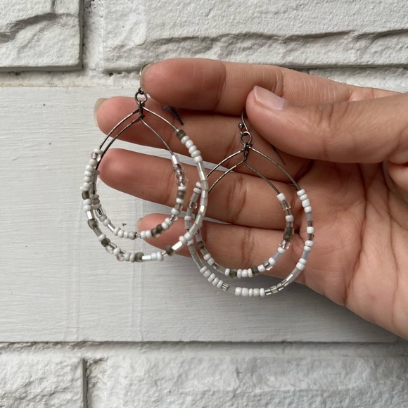 White Bead Multilayered Danglers - Picture 2 of 2